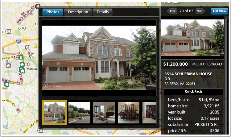 Refine your search and see details of each home for sale