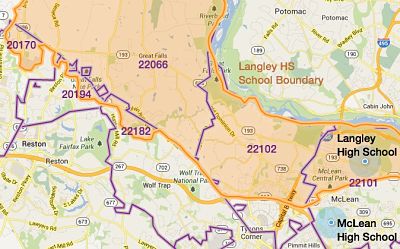 The Langley HS boundary serves 6 Fairfax County zip codes