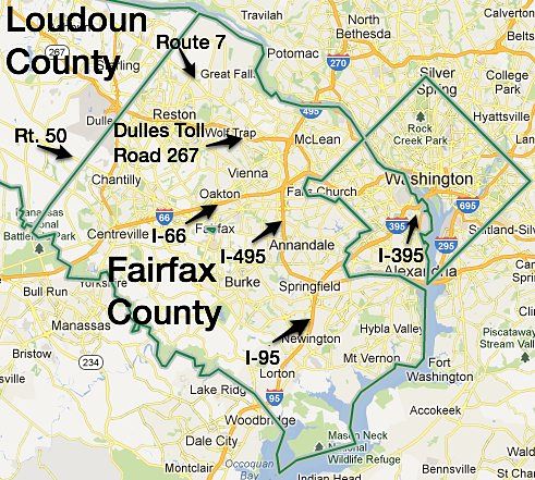 Main roads into Washington DC from Fairfax County & Eastern Loudoun